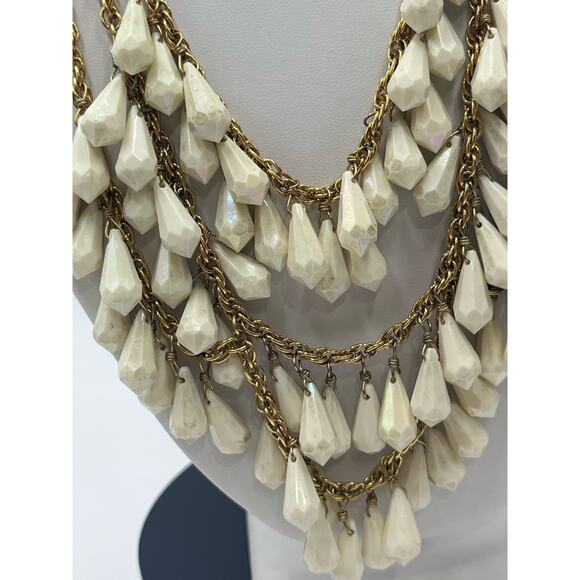 Kate Spade NY Three Tier Gold Tone Resin Dangle Statement Bib Layered Necklace - Picture 15 of 16